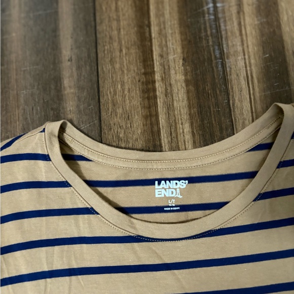 Land's End Sz XL Plus Striped Tan Black Long Sleeve Crew Round Neck Top Gorp - Picture 2 of 7